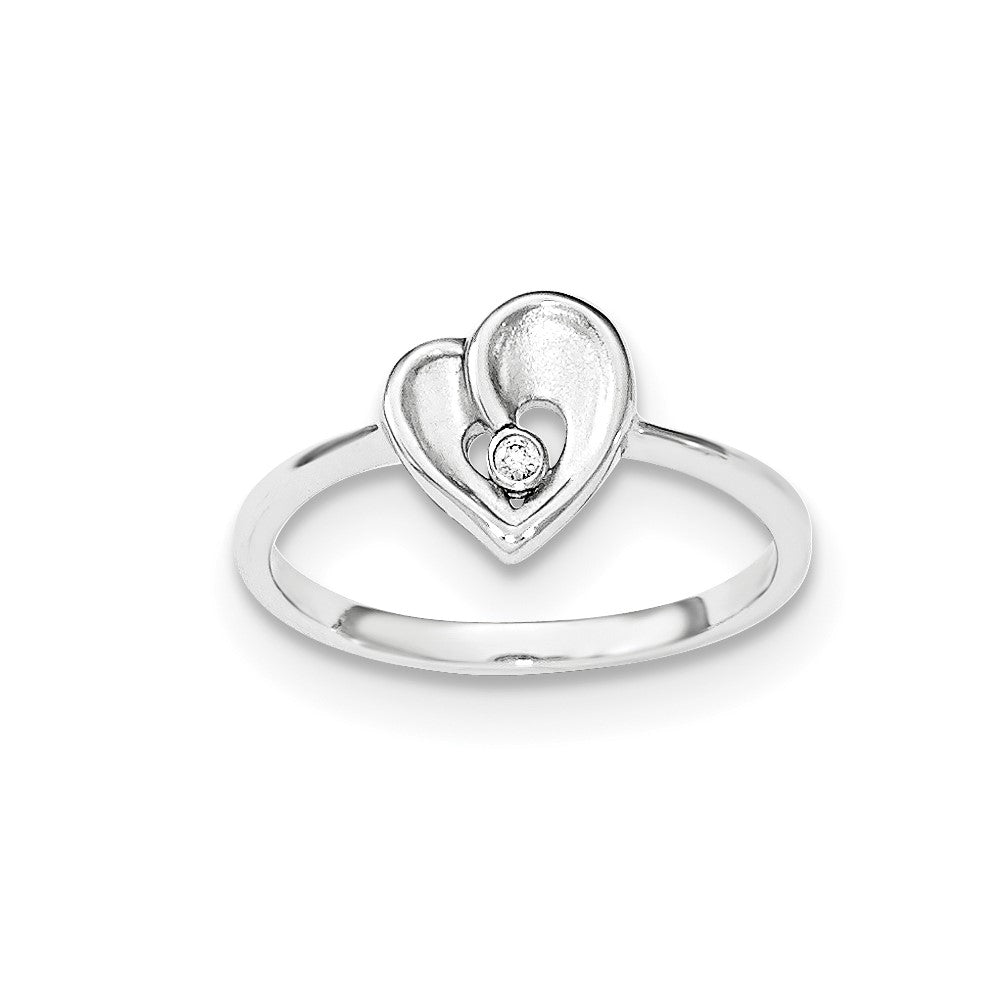 Sterlingsilber Poliert & Sandblast Zirkonia Herz Ring (size 8 Nur)