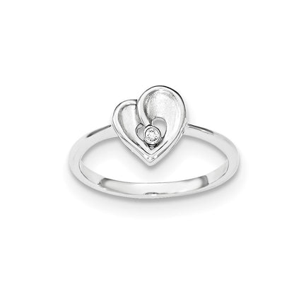 Sterlingsilber Poliert & Sandblast Zirkonia Herz Ring (size 8 Nur)