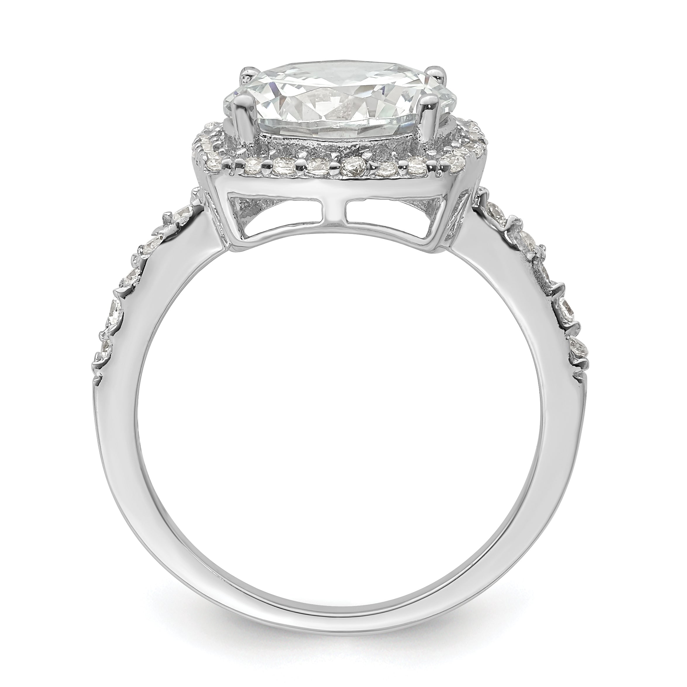 Sterlingsilber Rhodiniert Poliert Zirkonia Quadratisch Heiligenschein Ring