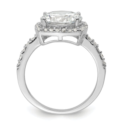 Sterlingsilber Rhodiniert Poliert Zirkonia Quadratisch Heiligenschein Ring
