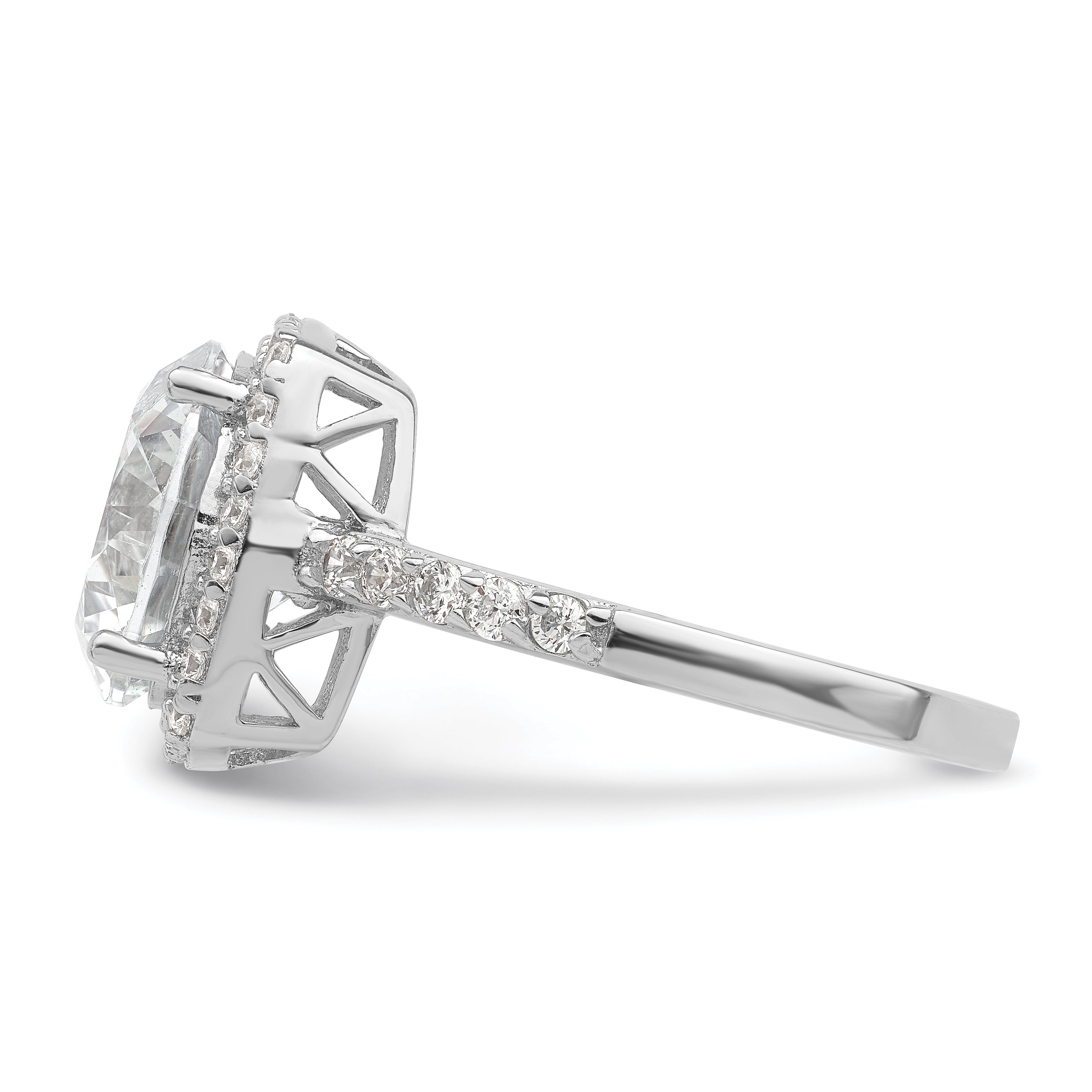 Sterlingsilber Rhodiniert Poliert Zirkonia Quadratisch Heiligenschein Ring