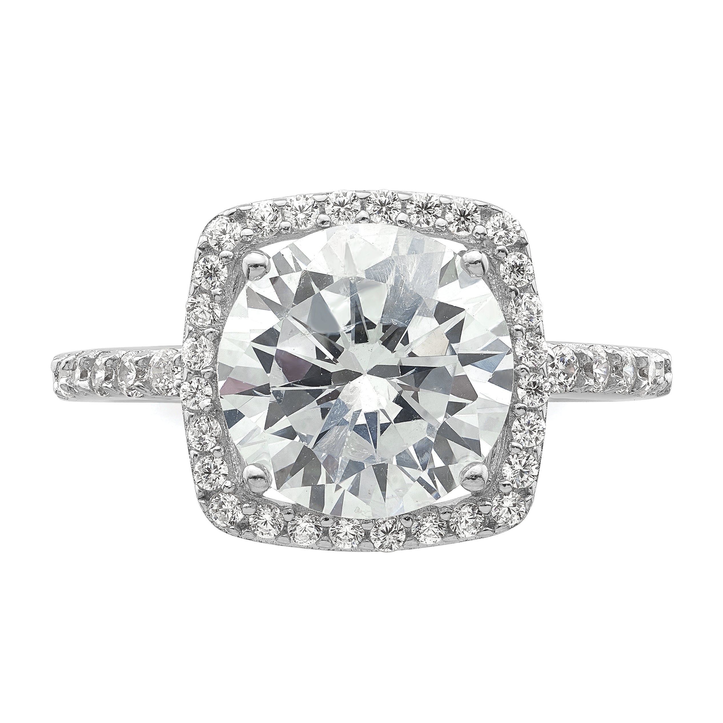 Sterlingsilber Rhodiniert Poliert Zirkonia Quadratisch Heiligenschein Ring