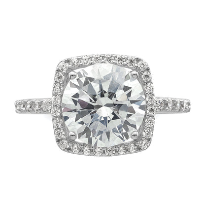 Sterlingsilber Rhodiniert Poliert Zirkonia Quadratisch Heiligenschein Ring