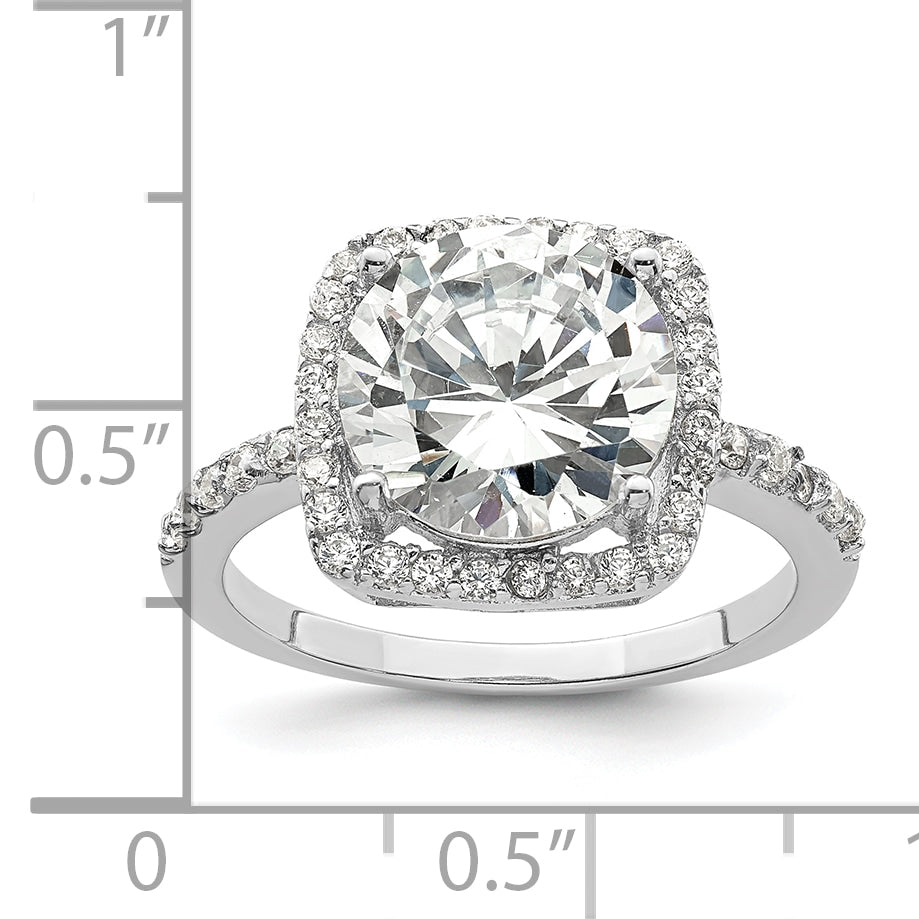 Sterlingsilber Rhodiniert Poliert Zirkonia Quadratisch Heiligenschein Ring