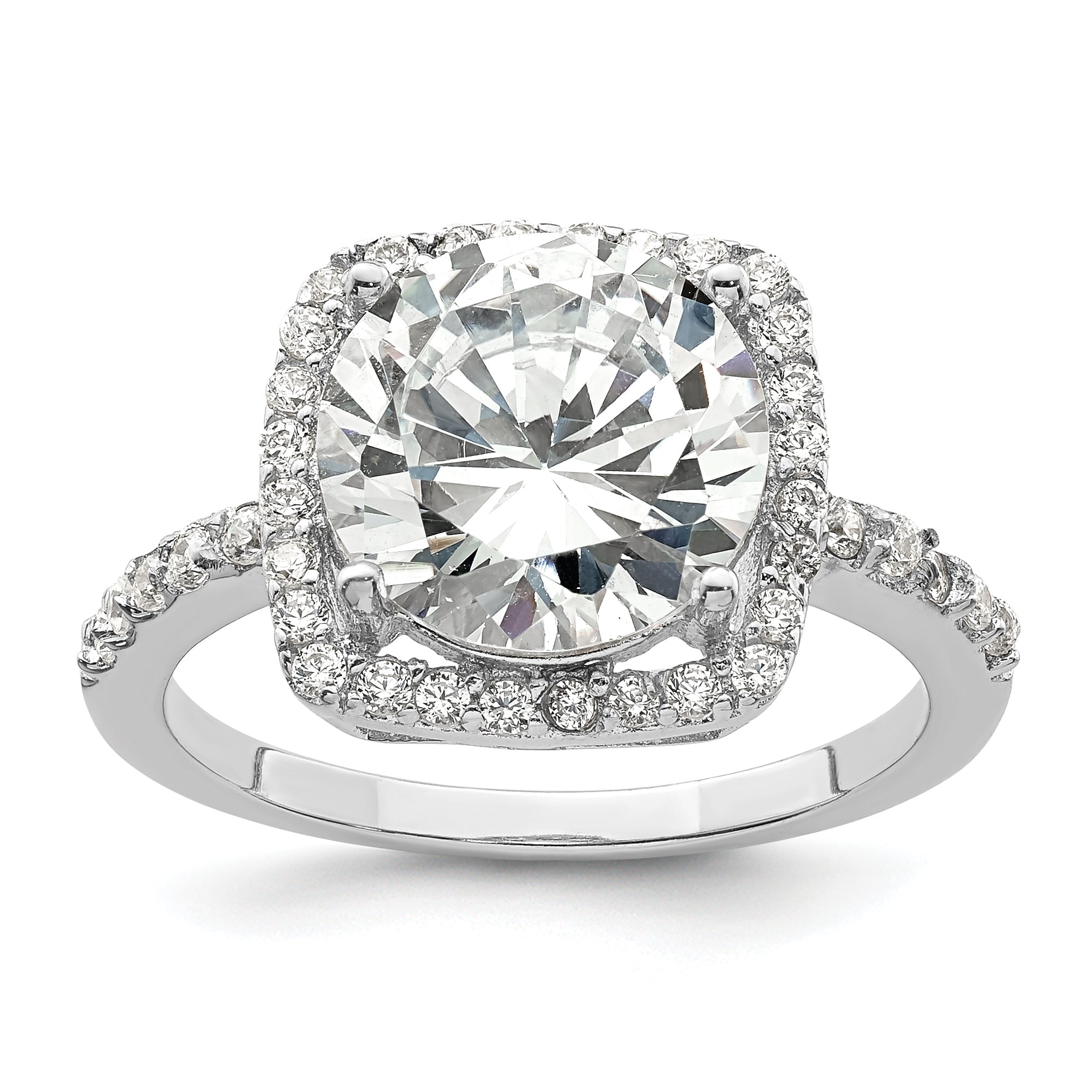 Sterlingsilber Rhodiniert Poliert Zirkonia Quadratisch Heiligenschein Ring