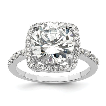 Sterlingsilber Rhodiniert Poliert Zirkonia Quadratisch Heiligenschein Ring