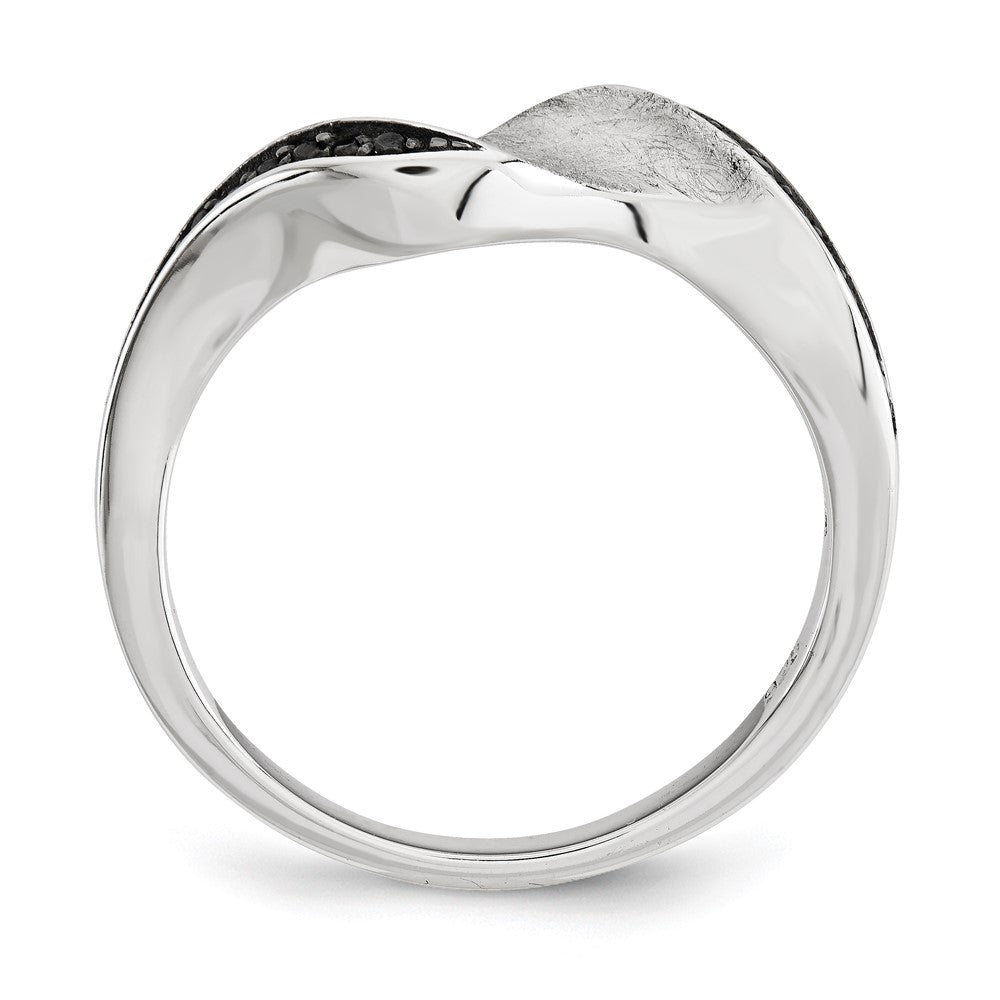 Sterlingsilber & Blk Rhod Poliert Zirkonia Welle Ring