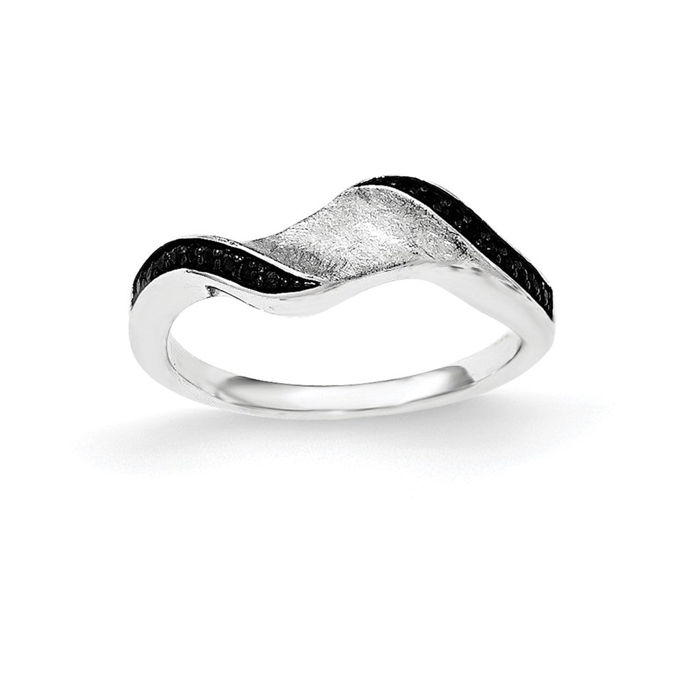 Sterlingsilber & Blk Rhod Poliert Zirkonia Welle Ring
