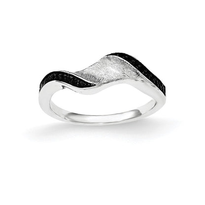 Sterlingsilber & Blk Rhod Poliert Zirkonia Welle Ring