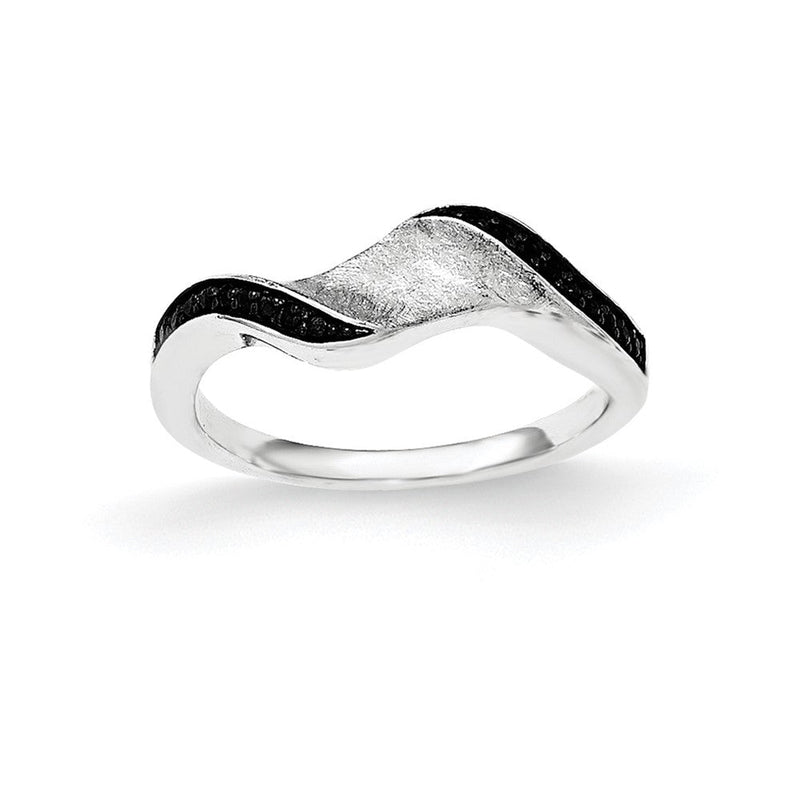 Sterlingsilber & Blk Rhod Poliert Zirkonia Welle Ring