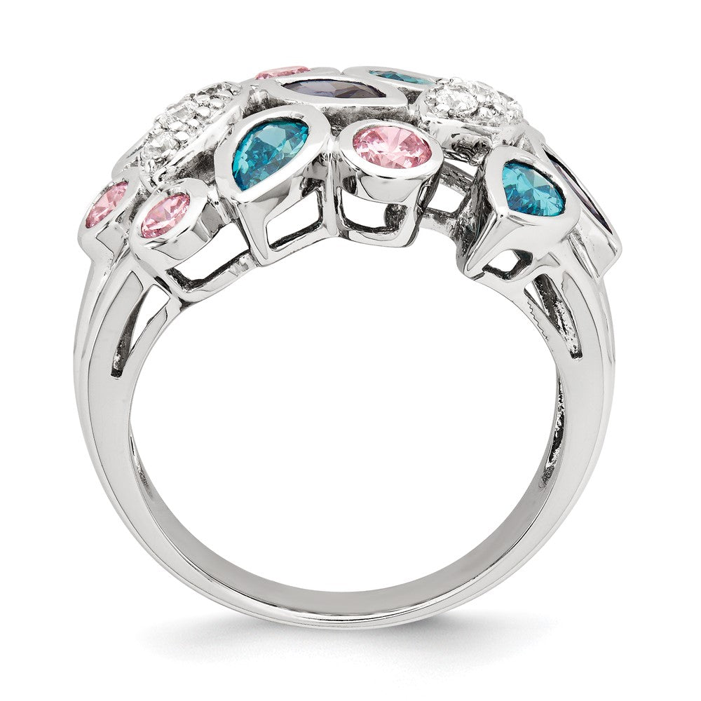 Sterlingsilber Rosa & Blau Zirkonia Ring (size 6 Nur)