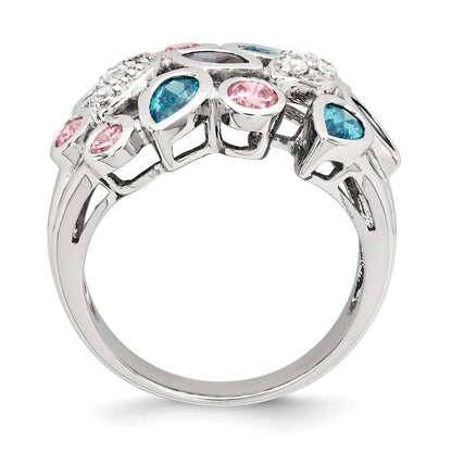 Sterlingsilber Rosa & Blau Zirkonia Ring (size 6 Nur)