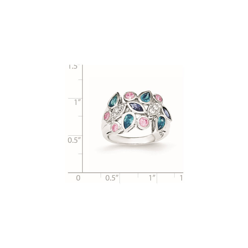 Sterlingsilber Rosa & Blau Zirkonia Ring (size 6 Nur)
