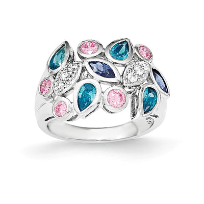 Sterlingsilber Rosa & Blau Zirkonia Ring (size 6 Nur)