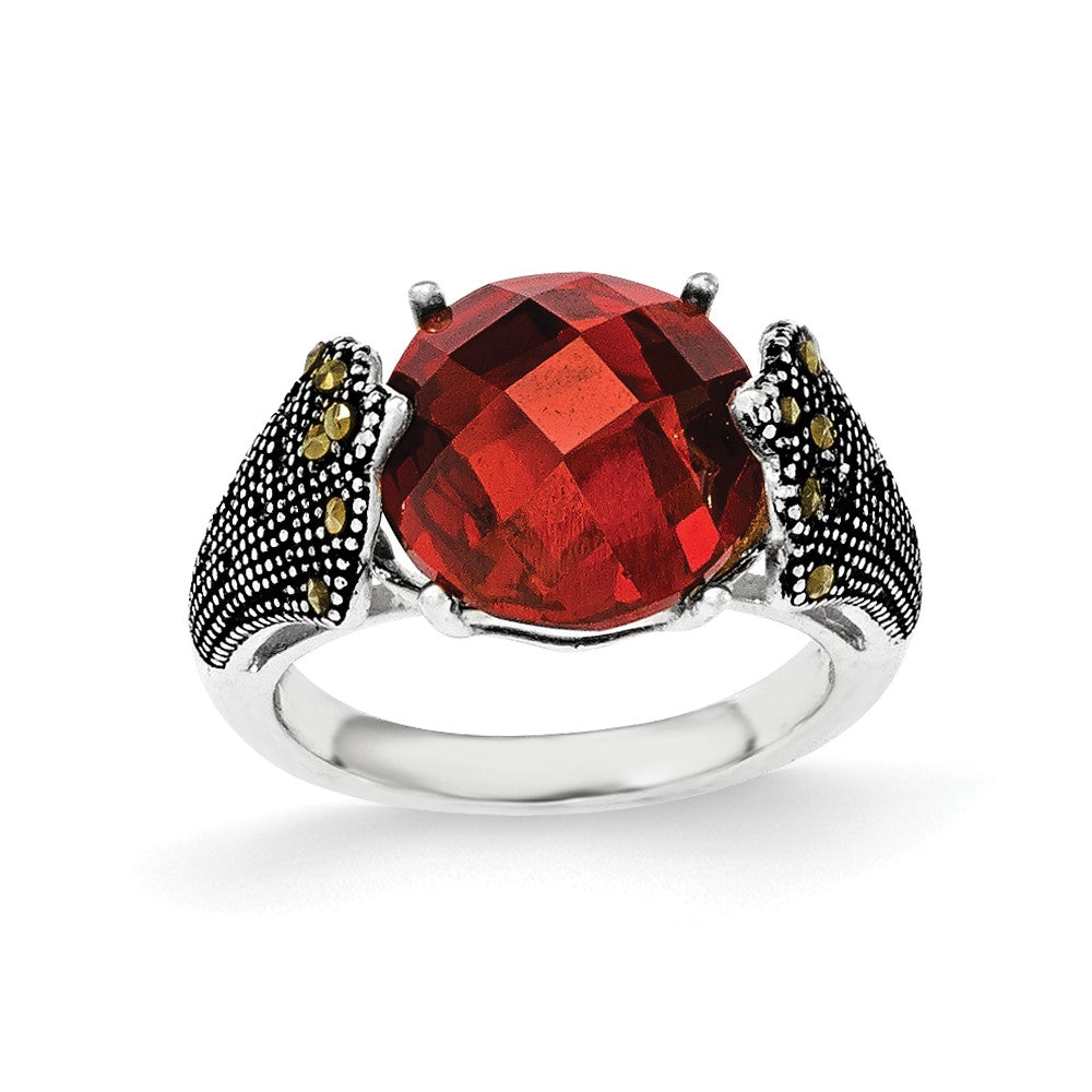 Sterlingsilber Rot Zirkonia und Markasit Ring