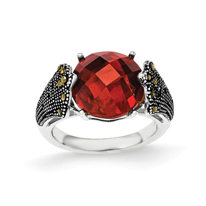 Sterlingsilber Rot Zirkonia und Markasit Ring