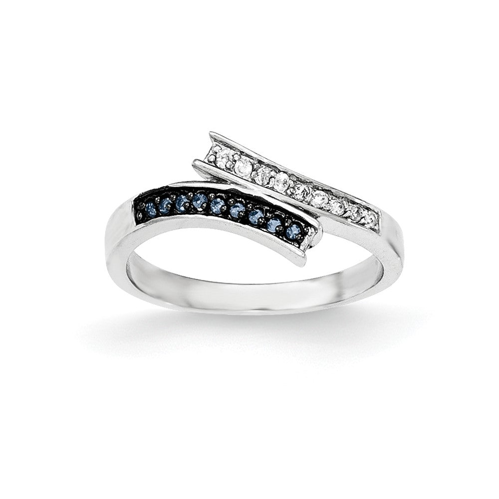 Sterlingsilber Poliert Zirkonia & Blau Glas Stein Ring (size 6 Nur)