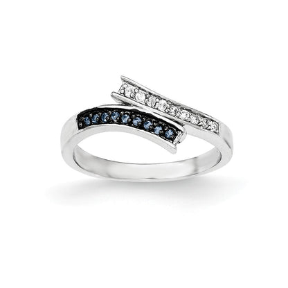 Sterlingsilber Poliert Zirkonia & Blau Glas Stein Ring (size 6 Nur)