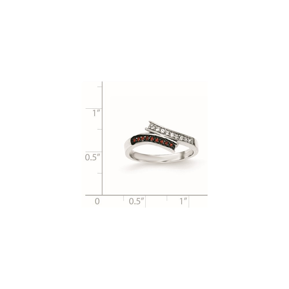 Sterlingsilber Poliert Zirkonia & Rot Glas Stein Ring