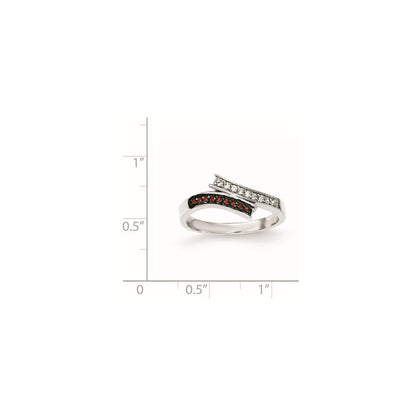 Sterlingsilber Poliert Zirkonia & Rot Glas Stein Ring