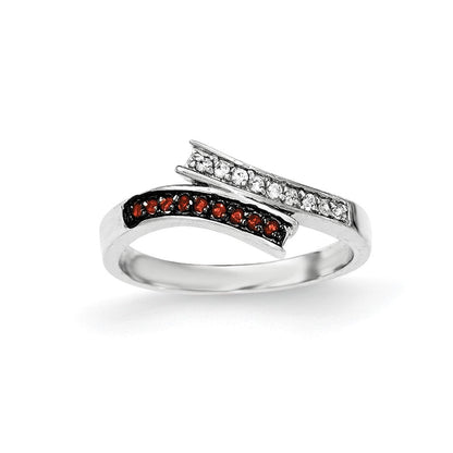 Sterlingsilber Poliert Zirkonia & Rot Glas Stein Ring