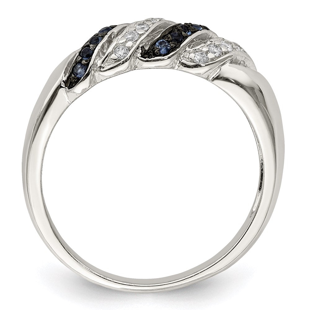 Sterlingsilber Rhodiniert Poliert Zirkonia & Blau Glas Stein Ring