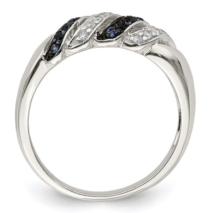 Sterlingsilber Rhodiniert Poliert Zirkonia & Blau Glas Stein Ring