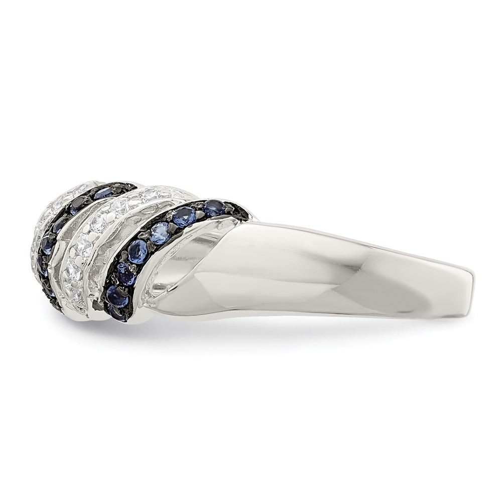 Sterlingsilber Rhodiniert Poliert Zirkonia & Blau Glas Stein Ring