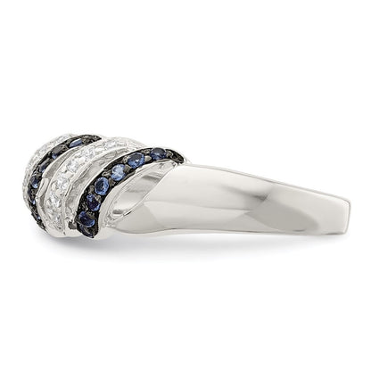 Sterlingsilber Rhodiniert Poliert Zirkonia & Blau Glas Stein Ring