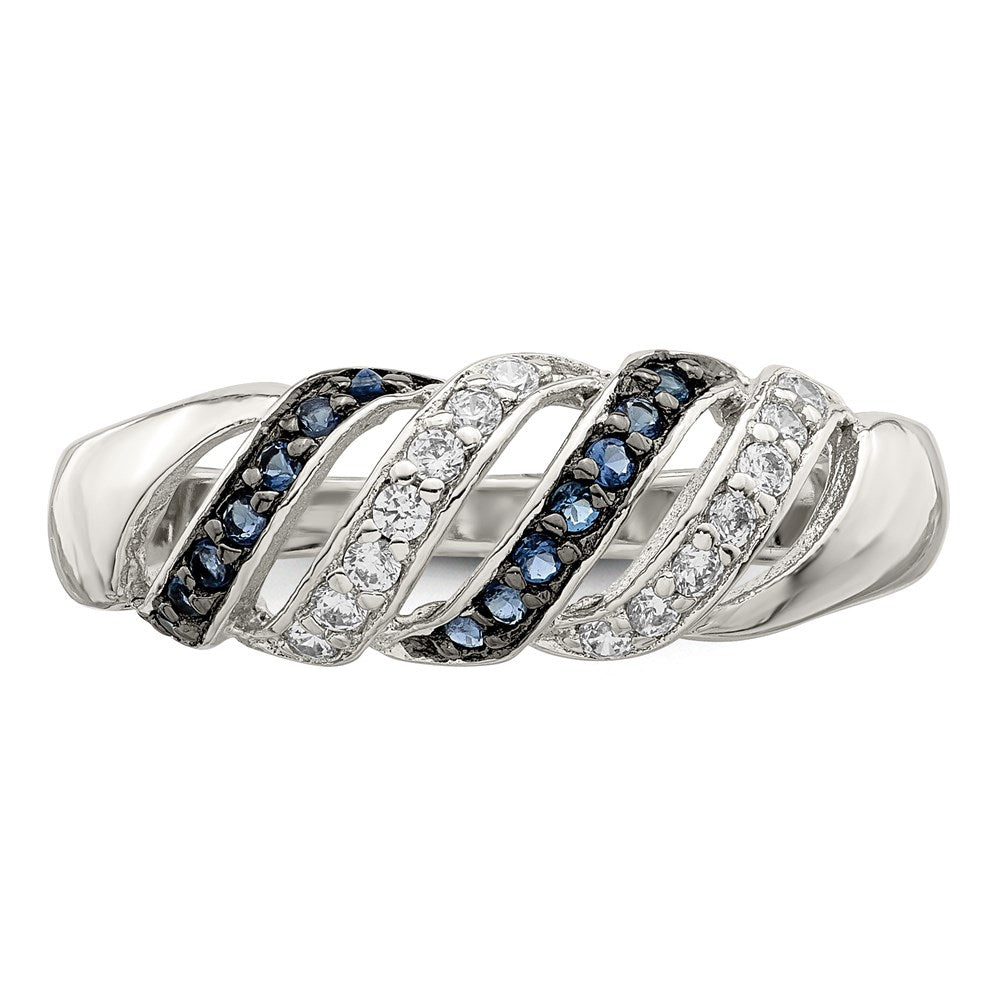 Sterlingsilber Rhodiniert Poliert Zirkonia & Blau Glas Stein Ring