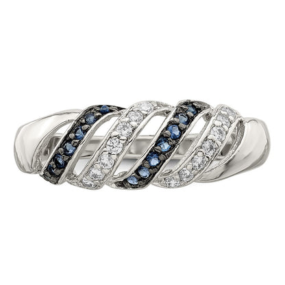 Sterlingsilber Rhodiniert Poliert Zirkonia & Blau Glas Stein Ring