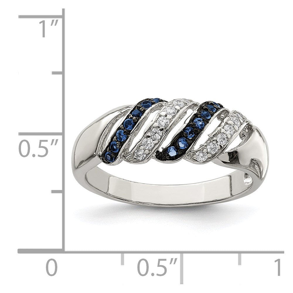 Sterlingsilber Rhodiniert Poliert Zirkonia & Blau Glas Stein Ring