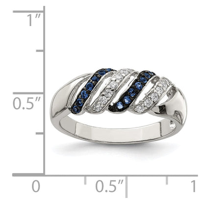 Sterlingsilber Rhodiniert Poliert Zirkonia & Blau Glas Stein Ring