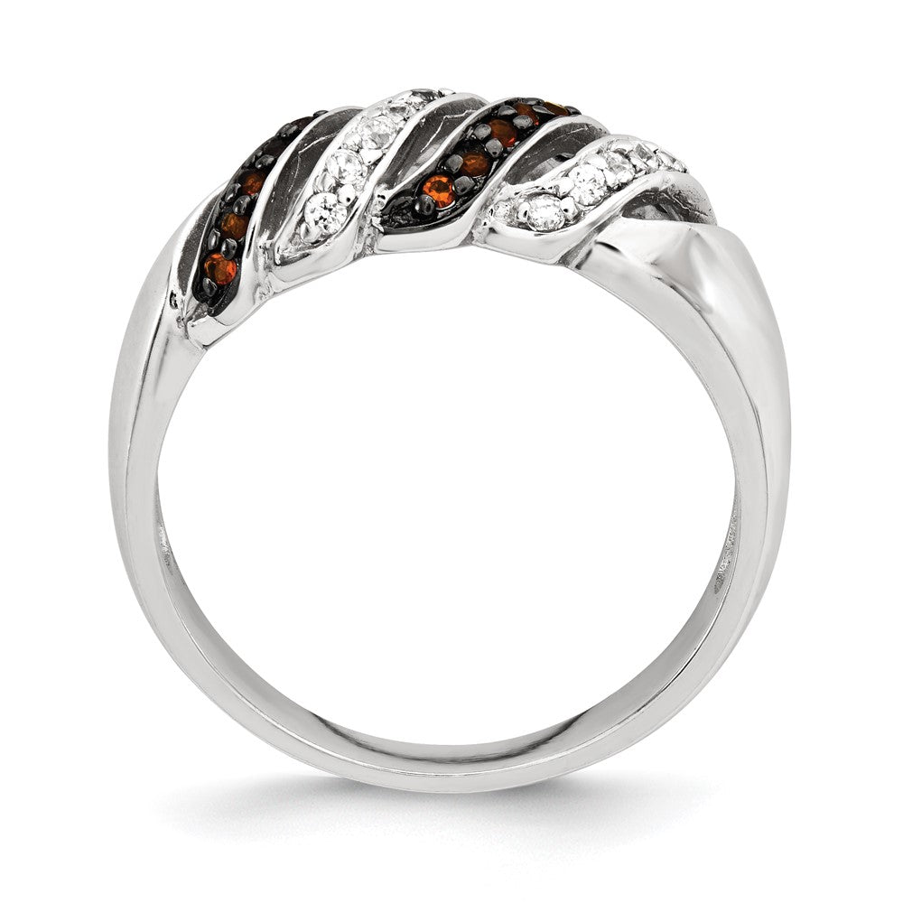 Sterlingsilber Poliert Zirkonia & Rot Glas Stein Ring