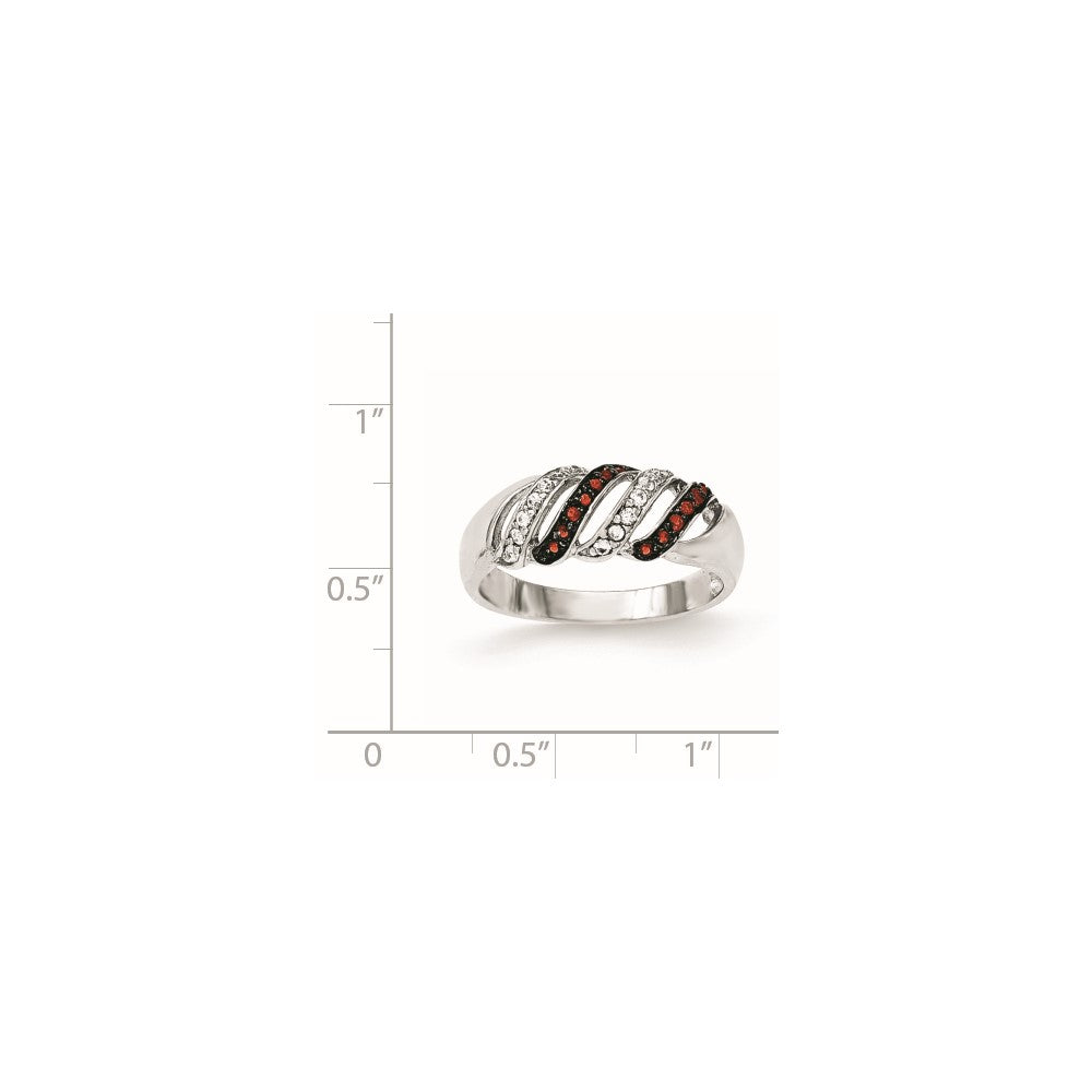 Sterlingsilber Poliert Zirkonia & Rot Glas Stein Ring
