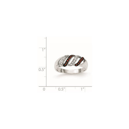 Sterlingsilber Poliert Zirkonia & Rot Glas Stein Ring