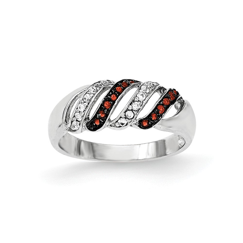 Sterlingsilber Poliert Zirkonia & Rot Glas Stein Ring