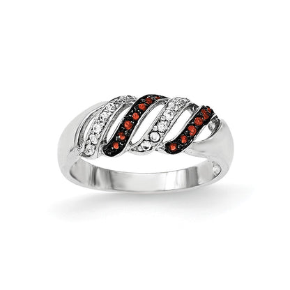 Sterlingsilber Poliert Zirkonia & Rot Glas Stein Ring