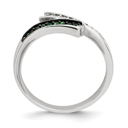 Sterlingsilber Poliert Zirkonia & Grün Glas Stein Ring