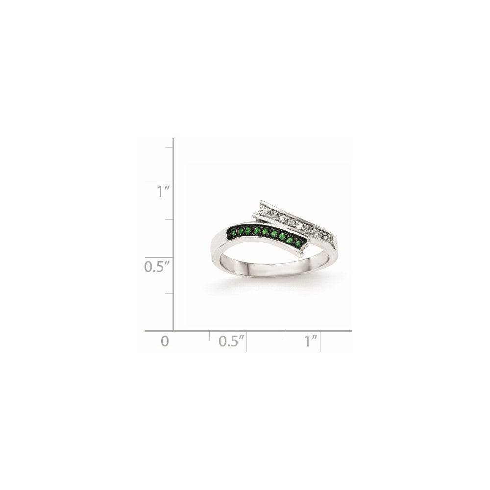 Sterlingsilber Poliert Zirkonia & Grün Glas Stein Ring