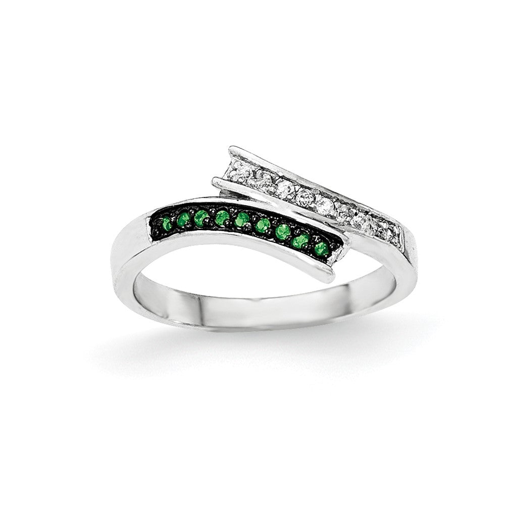 Sterlingsilber Poliert Zirkonia & Grün Glas Stein Ring