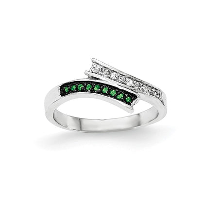 Sterlingsilber Poliert Zirkonia & Grün Glas Stein Ring