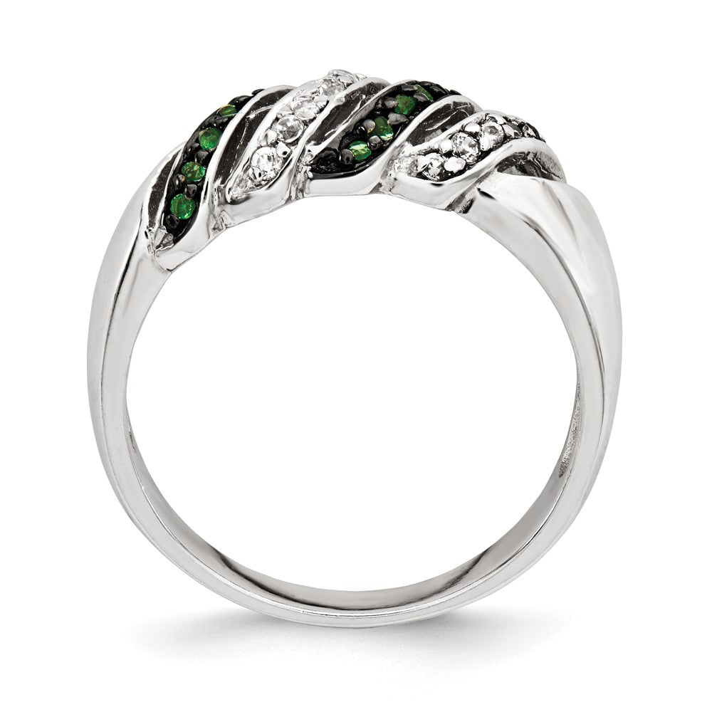 Sterlingsilber Poliert Zirkonia & Grün Glas Stein Ring (size 7 Nur)