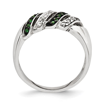 Sterlingsilber Poliert Zirkonia & Grün Glas Stein Ring (size 7 Nur)