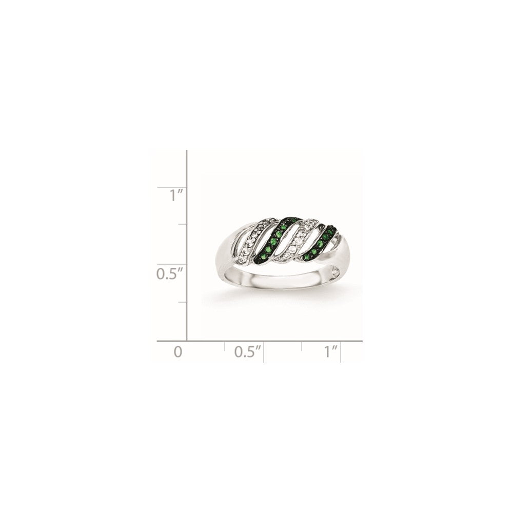 Sterlingsilber Poliert Zirkonia & Grün Glas Stein Ring (size 7 Nur)