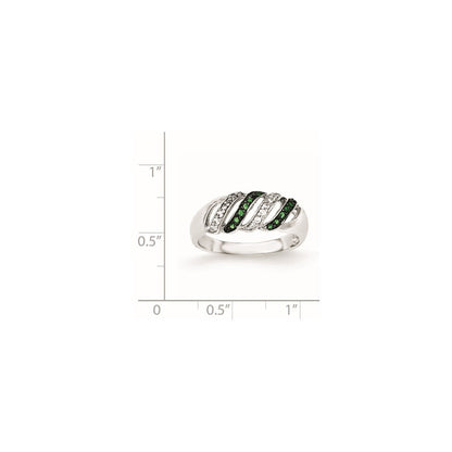 Sterlingsilber Poliert Zirkonia & Grün Glas Stein Ring (size 7 Nur)