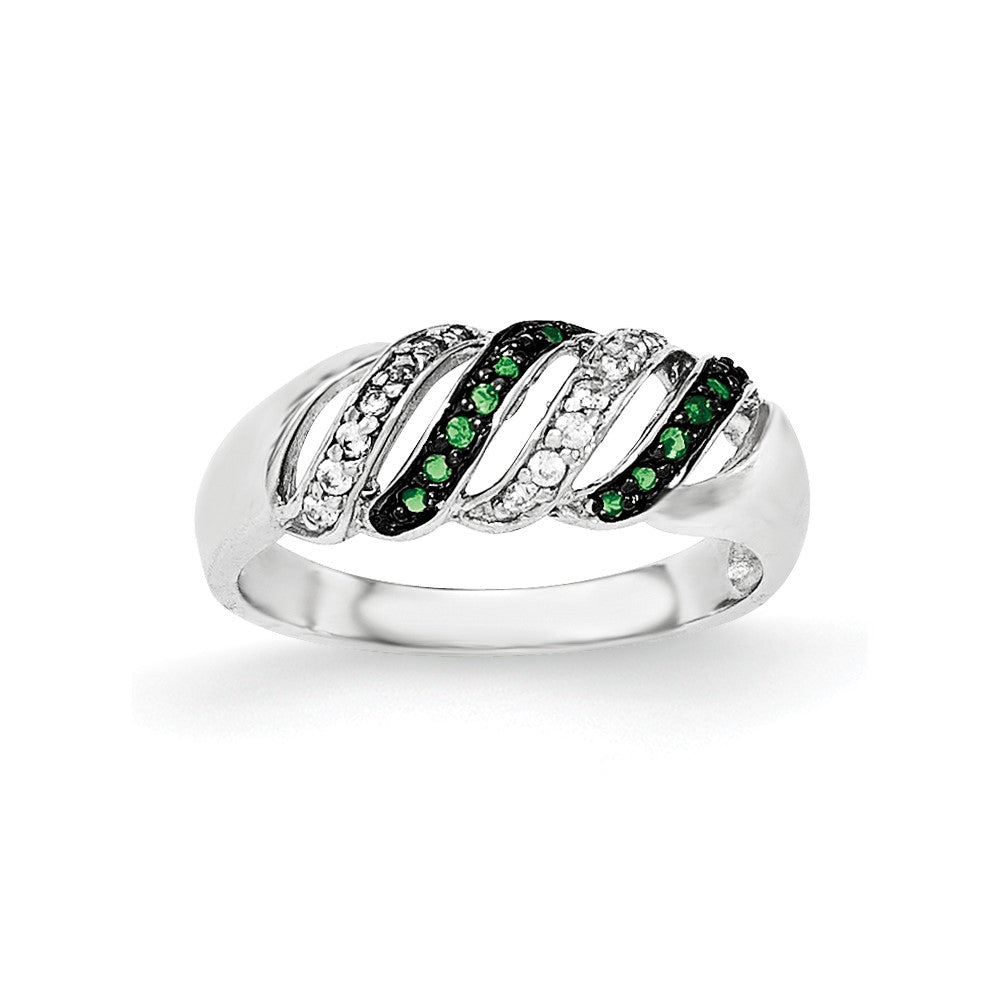 Sterlingsilber Poliert Zirkonia & Grün Glas Stein Ring (size 7 Nur)