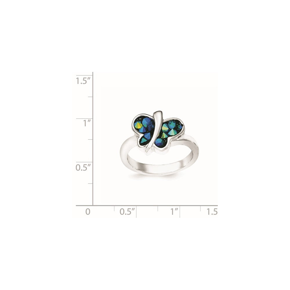 Sterlingsilber Rhodiniert Blau Kristall Schmetterling Ring