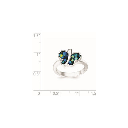 Sterlingsilber Rhodiniert Blau Kristall Schmetterling Ring