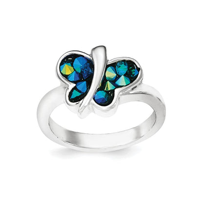 Sterlingsilber Rhodiniert Blau Kristall Schmetterling Ring